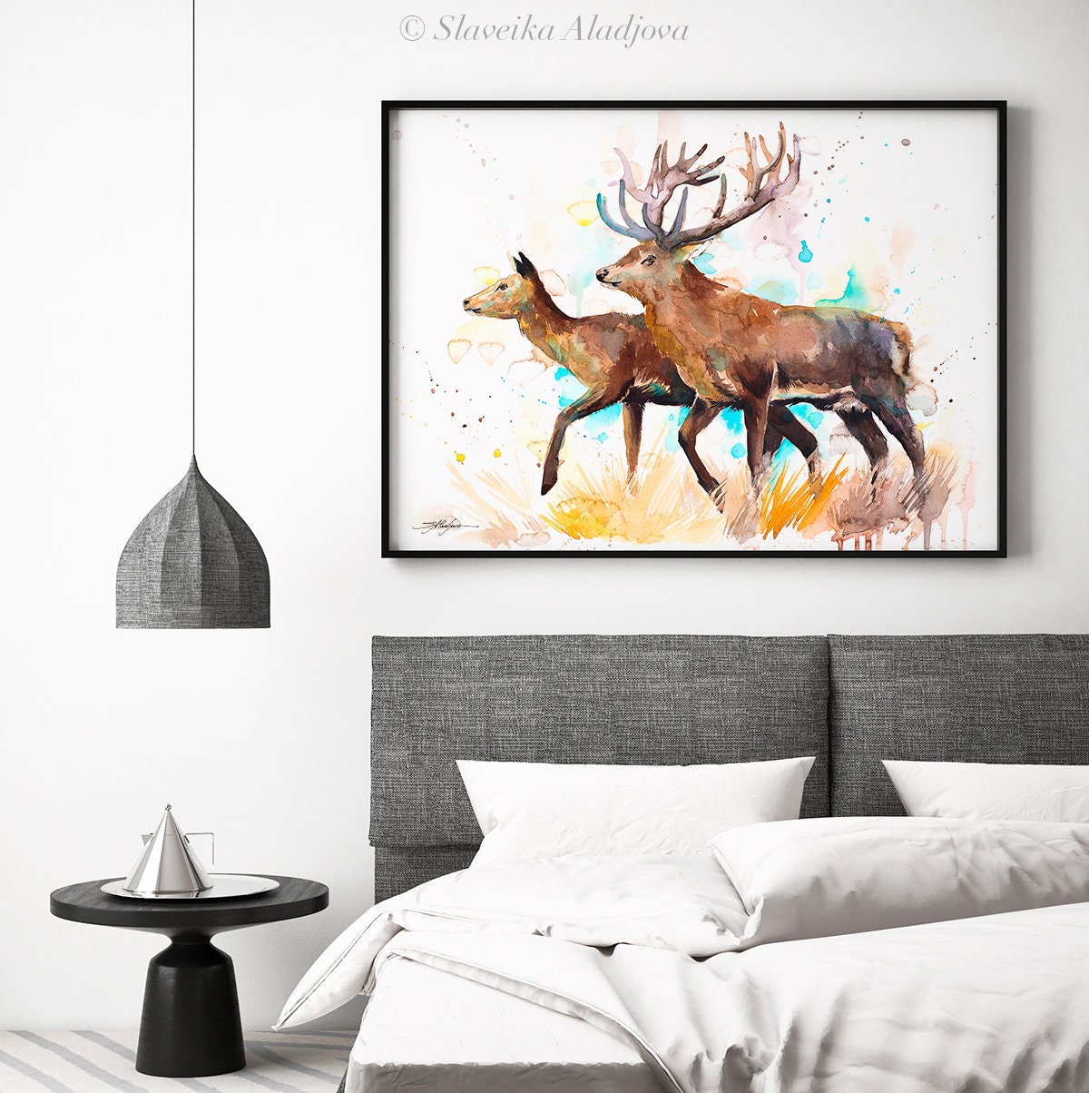 Deer Love Watercolor Painting Print by Slaveika Aladjova, Art, Animal ...