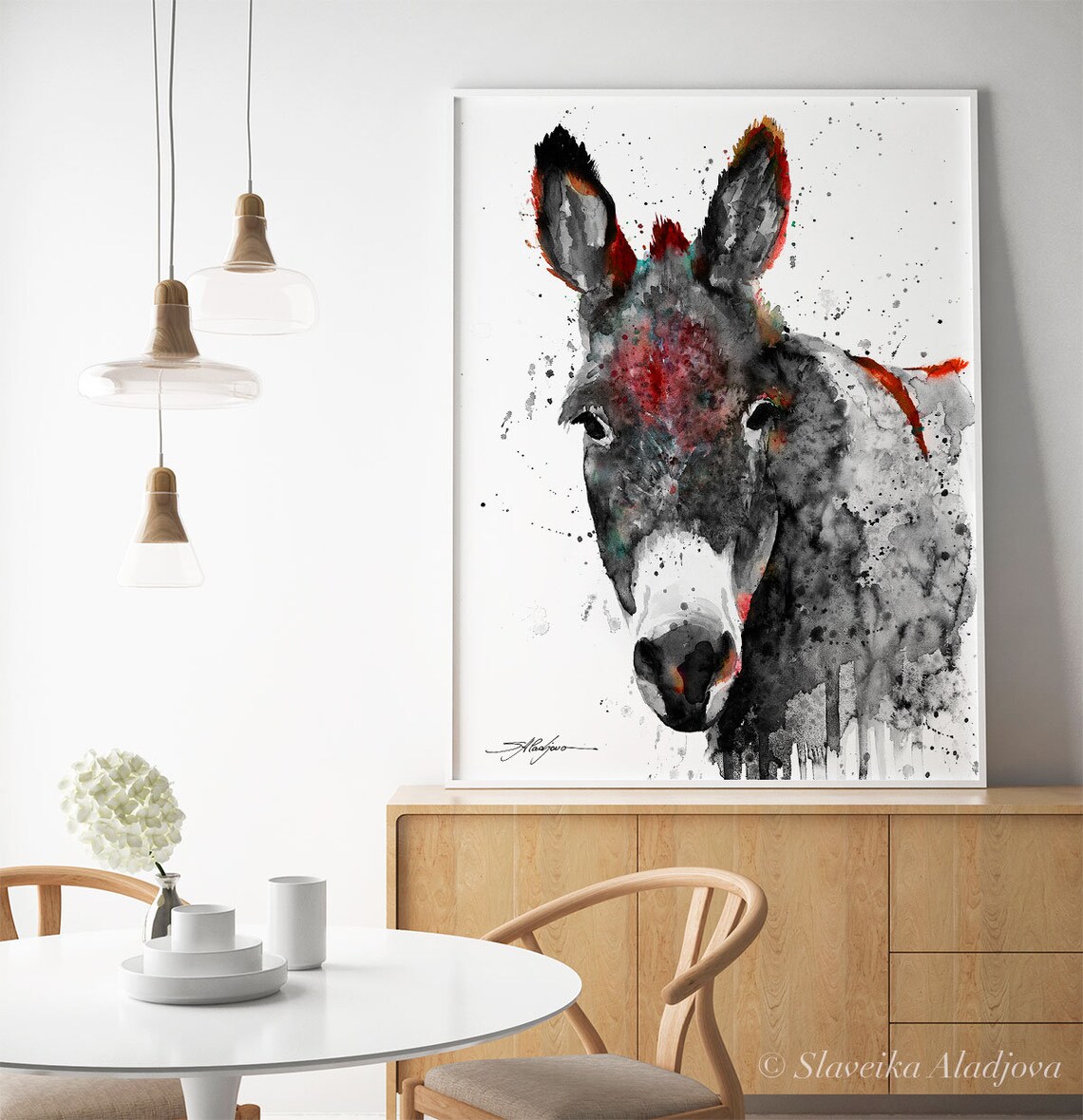 Black and White Donkey Watercolor Painting Print by Slaveika Aladjova ...