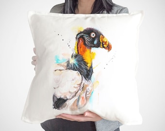 King Vulture, Decorative Pillows case, Watercolor, Unique Gift, Cushion Cover, Art Illustration, Cool Bird Pillow for Home Decor