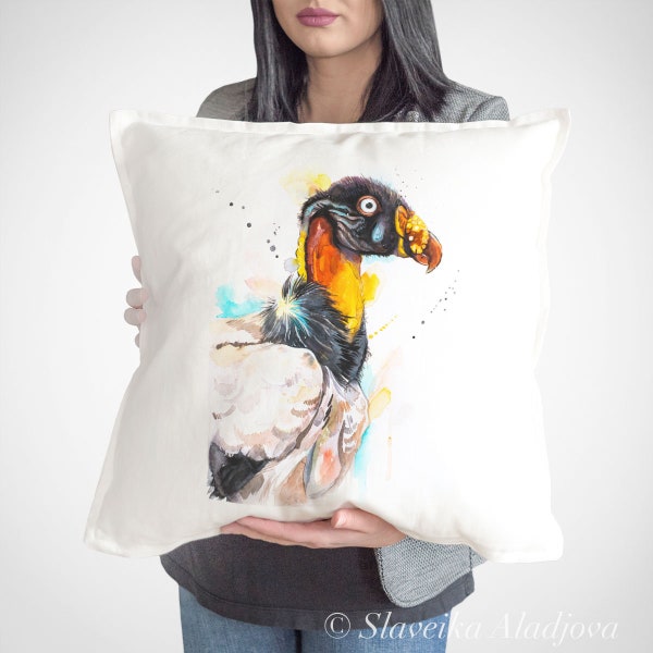 King Vulture, Decorative Pillows case, Watercolor, Unique Gift, Cushion Cover, Art Illustration, Cool Bird Pillow for Home Decor