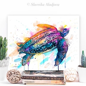 Leatherback sea turtle watercolor painting print by Slaveika Aladjova, art,animal, illustration, Sea art, sea life art, home decor, Wall art image 10