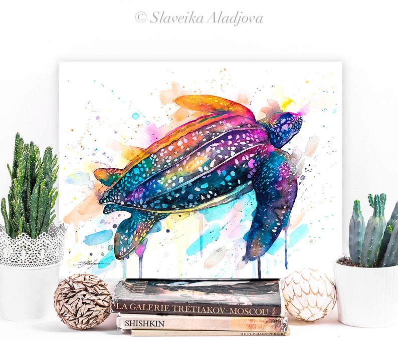 Leatherback sea turtle watercolor painting print by Slaveika Aladjova, art,animal, illustration, Sea art, sea life art, home decor, Wall art image 10