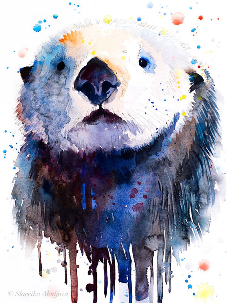 Sea Otter Watercolor Painting Print by Slaveika Aladjova, Art, Animal