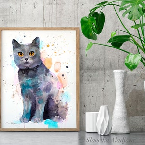 Chartreux Cat Limited Edition Watercolor Art Print by Slaveika Aladjova ...