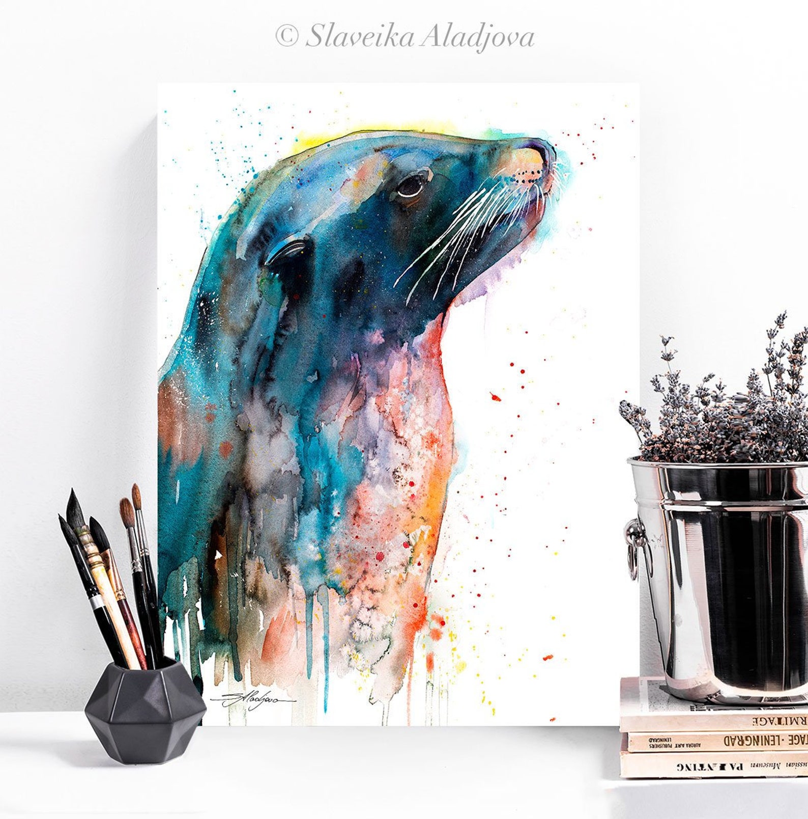 Sea Lion Watercolor Painting Print by Slaveika Aladjova Art - Etsy