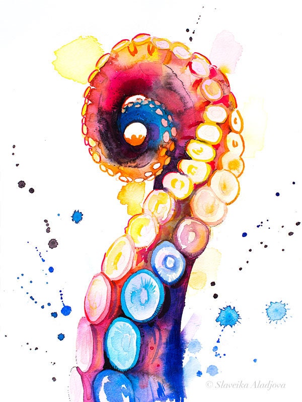 Octopus Tentacle Watercolor Painting Print by Slaveika Aladjova, Art,  Animal, Illustration, Sea Art, Sea Life Art, Home Decor, Wall Art 