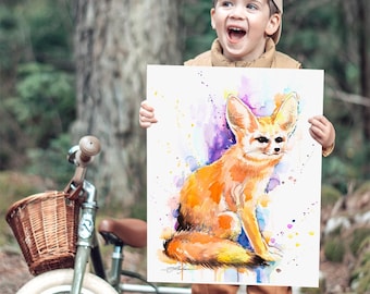 Fennec fox, Sahara watercolor painting print  by Slaveika Aladjova, art, animal, illustration, home decor, Nursery, gift, Wildlife, wall art