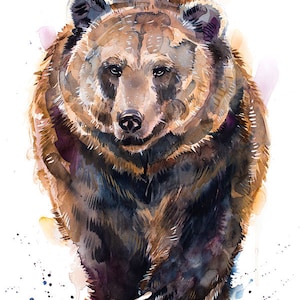 Brown bear watercolor painting print  by Slaveika Aladjova, art, animal, illustration, home decor, Nursery, gift, Wildlife, wall art