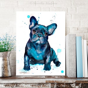 Black French Bulldog Baby watercolor painting print by Slaveika Aladjova, art, animal, illustration, home decor, gift, Contemporary, dog art image 6