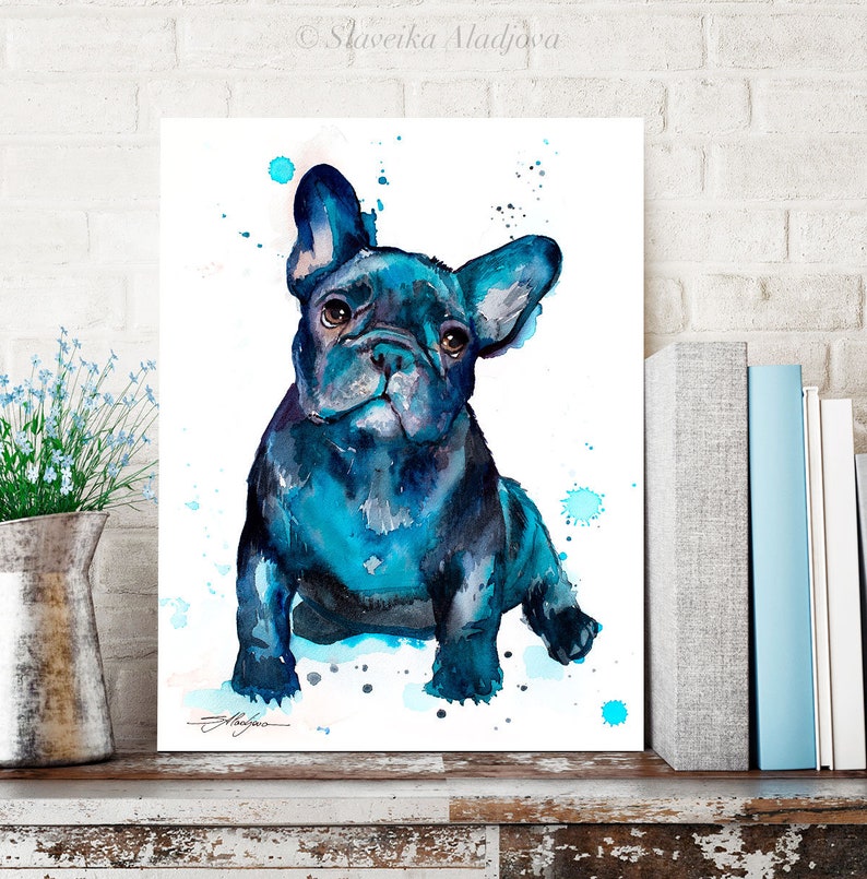 Black French Bulldog Baby watercolor painting print by Slaveika Aladjova, art, animal, illustration, home decor, gift, Contemporary, dog art image 6