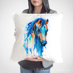Horse throw pillow cover by Slaveika Aladjova, cushion cover, Decorative Pillow Cover, Animal Art, Watercolor pillow, Christmas gift