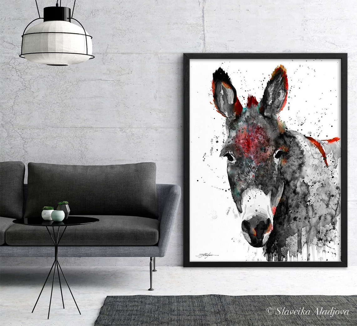 Black and White Donkey Watercolor Painting Print by Slaveika Aladjova ...