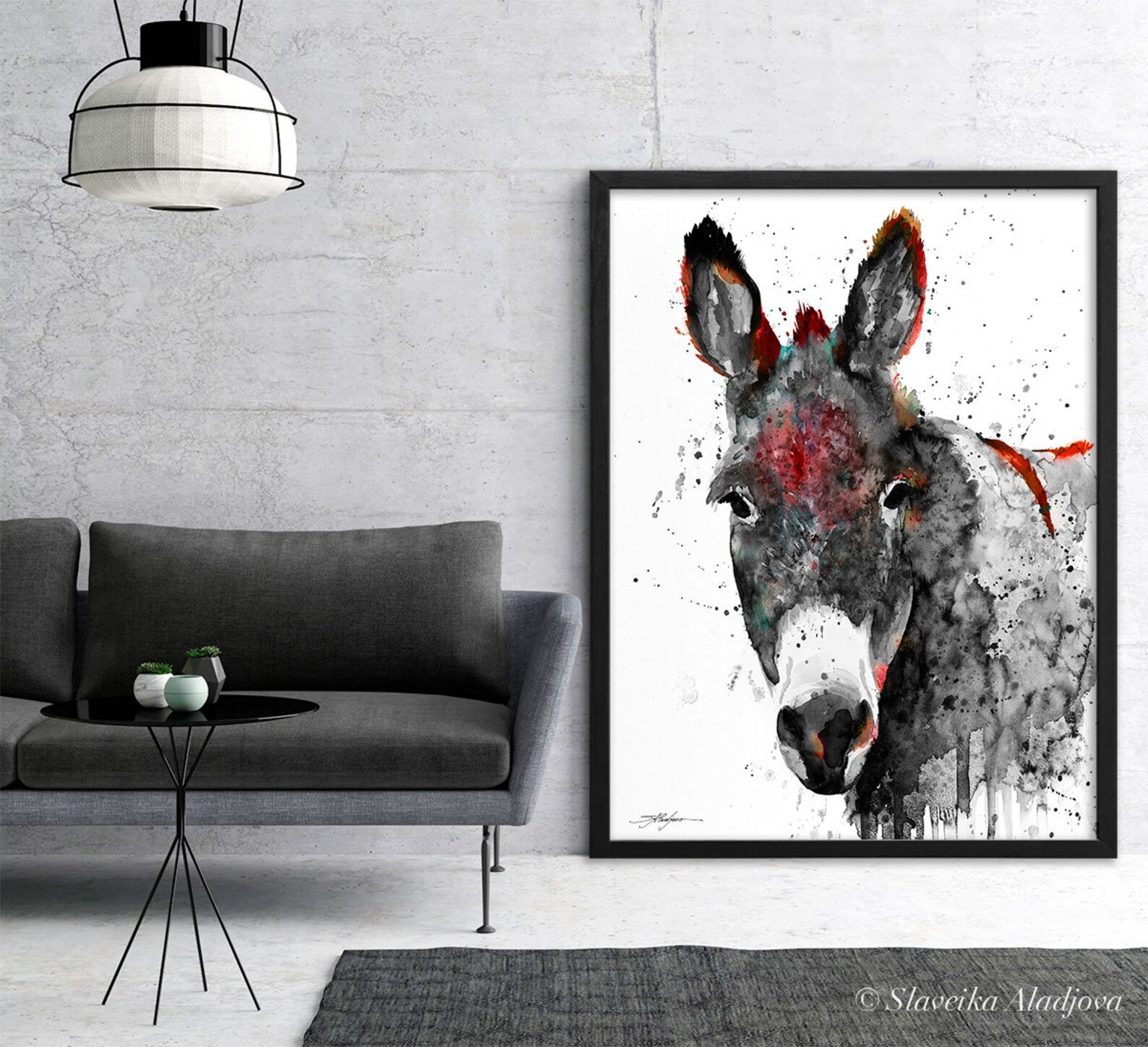 Black and White Donkey Watercolor Painting Print by Slaveika Aladjova ...