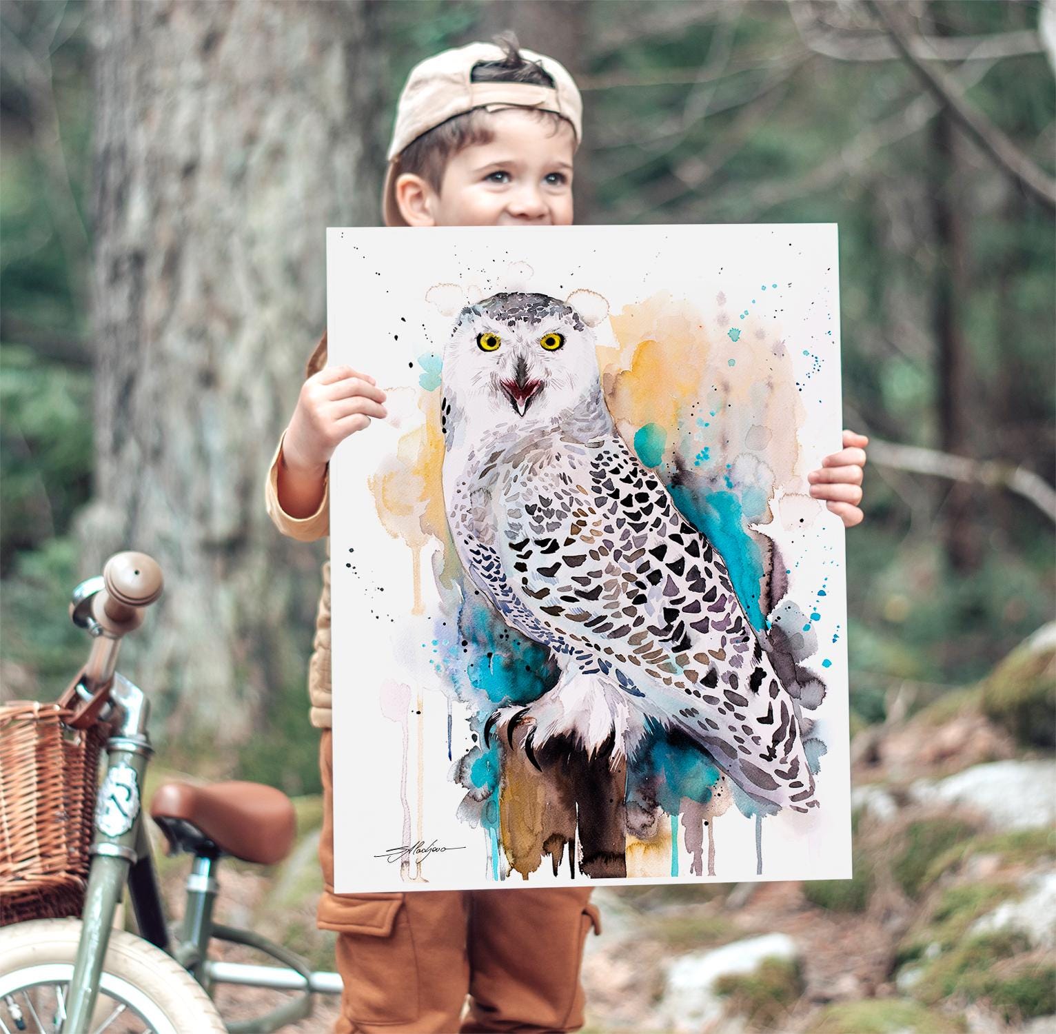 Snowy Owl watercolor painting print by Slaveika Aladjova, art, animal, illustration, bird, home deco