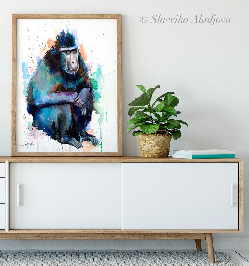 Celebes Crested Macaque Watercolor Painting Print by Slaveika Aladjova ...