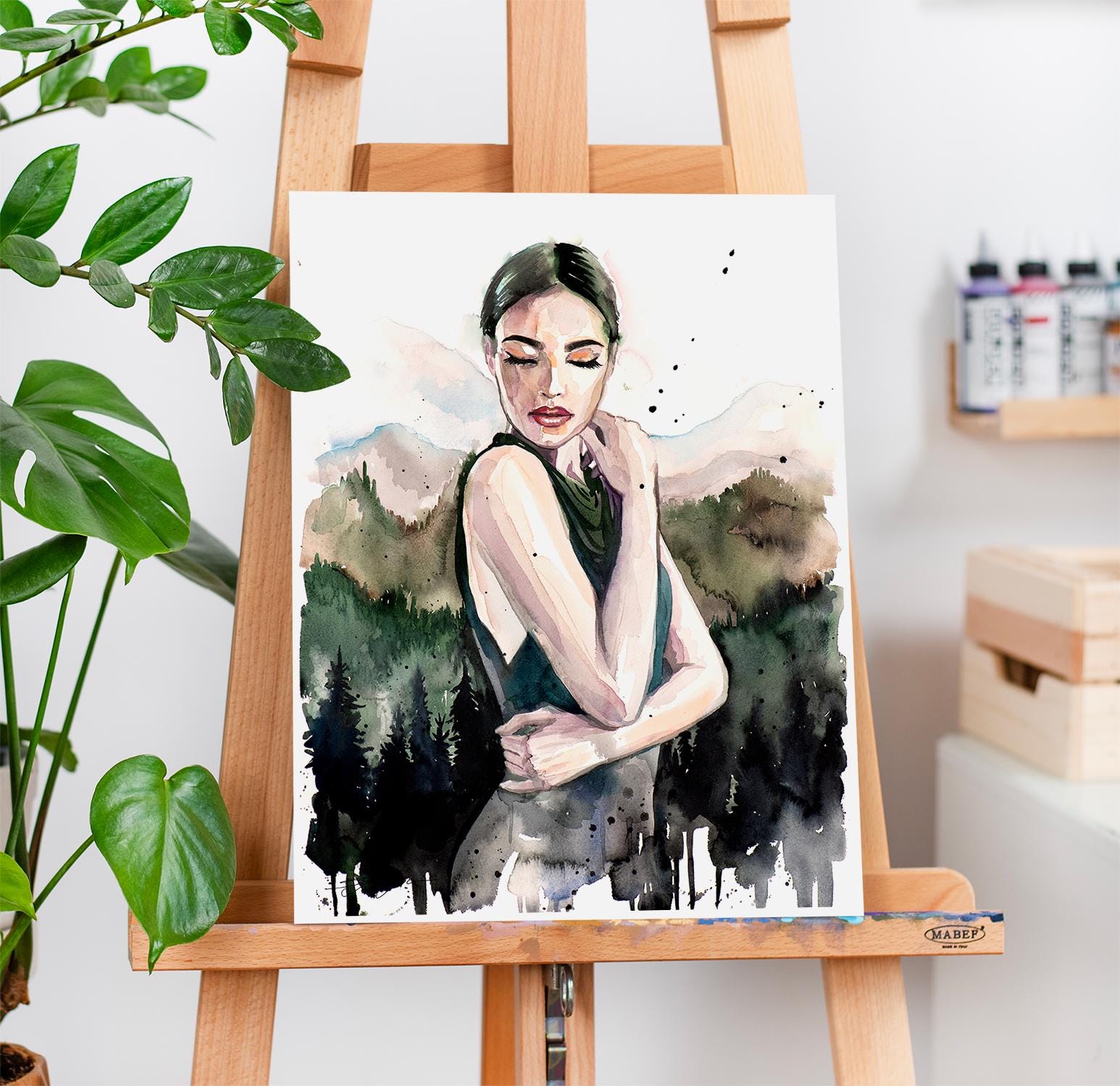 Mountain Girl Watercolor Painting Print by Slaveika Aladjova, Fashion ...