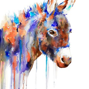 Purple Donkey Watercolor Painting Print by Slaveika Aladjova, Animal ...