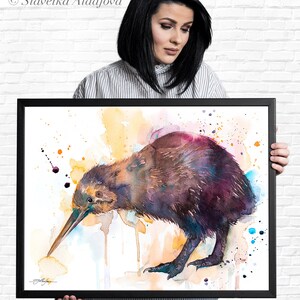 Kiwi watercolor painting print by Slaveika Aladjova, extra large canvas, art, animal, illustration, home decor, Wildlife, Contemporary, image 9