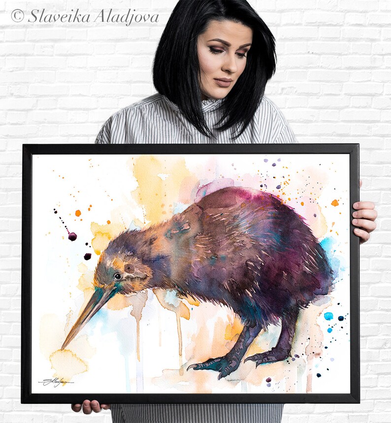 Kiwi watercolor painting print by Slaveika Aladjova, extra large canvas, art, animal, illustration, home decor, Wildlife, Contemporary, image 9