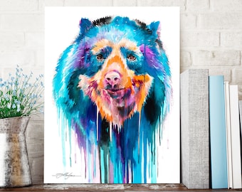 Spectacled bear watercolor painting print by Slaveika Aladjova, art, animal, illustration, home decor, Nursery, gift, Wildlife, wall art