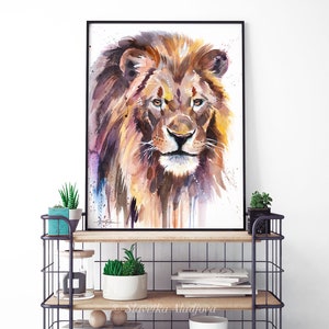 African Lion Watercolor Painting Print by Slaveika Aladjova, Art ...