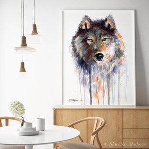 Grey Wolf Watercolor Painting Print by Slaveika Aladjova, Art, Animal ...