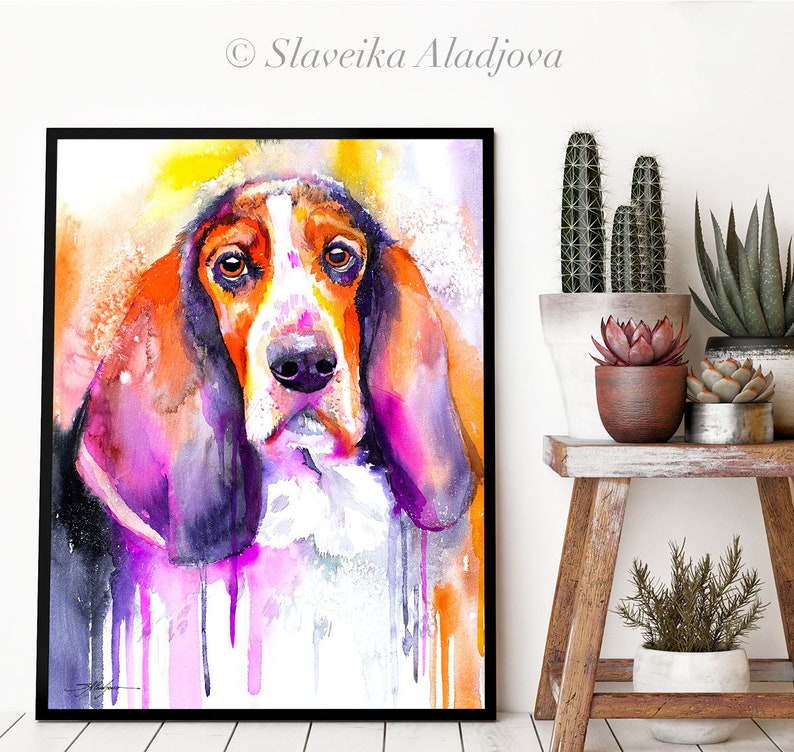 Basset Dog Watercolor Painting Print by Slaveika Aladjova - Etsy