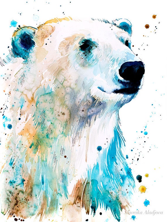 Orso polare Acquerello pittura stampa da Slaveika Aladjova, arte, animali,  illustrazione, home decor, arte della parete, regalo, ritratto,  contemporanea -  Italia