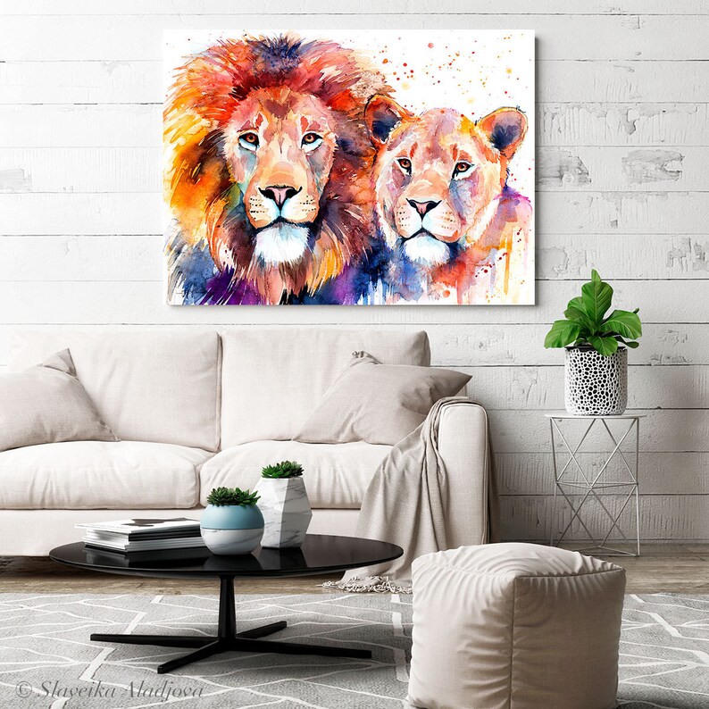 Lion Lioness Love Limited Edition Watercolor Art Print by Slaveika ...
