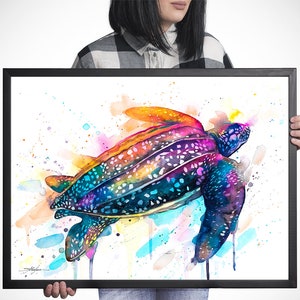 Leatherback sea turtle watercolor painting print by Slaveika Aladjova, art,animal, illustration, Sea art, sea life art, home decor, Wall art image 6