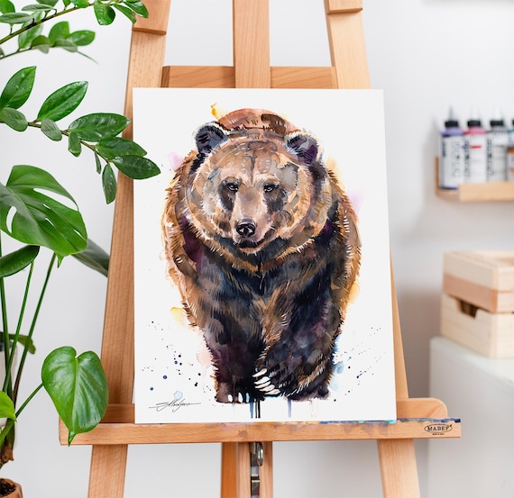 Slaveika Aladjova によるヒグマの水彩画プリント、アート、動物