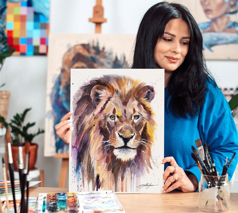 African Lion Watercolor Painting Print by Slaveika Aladjova, Art ...