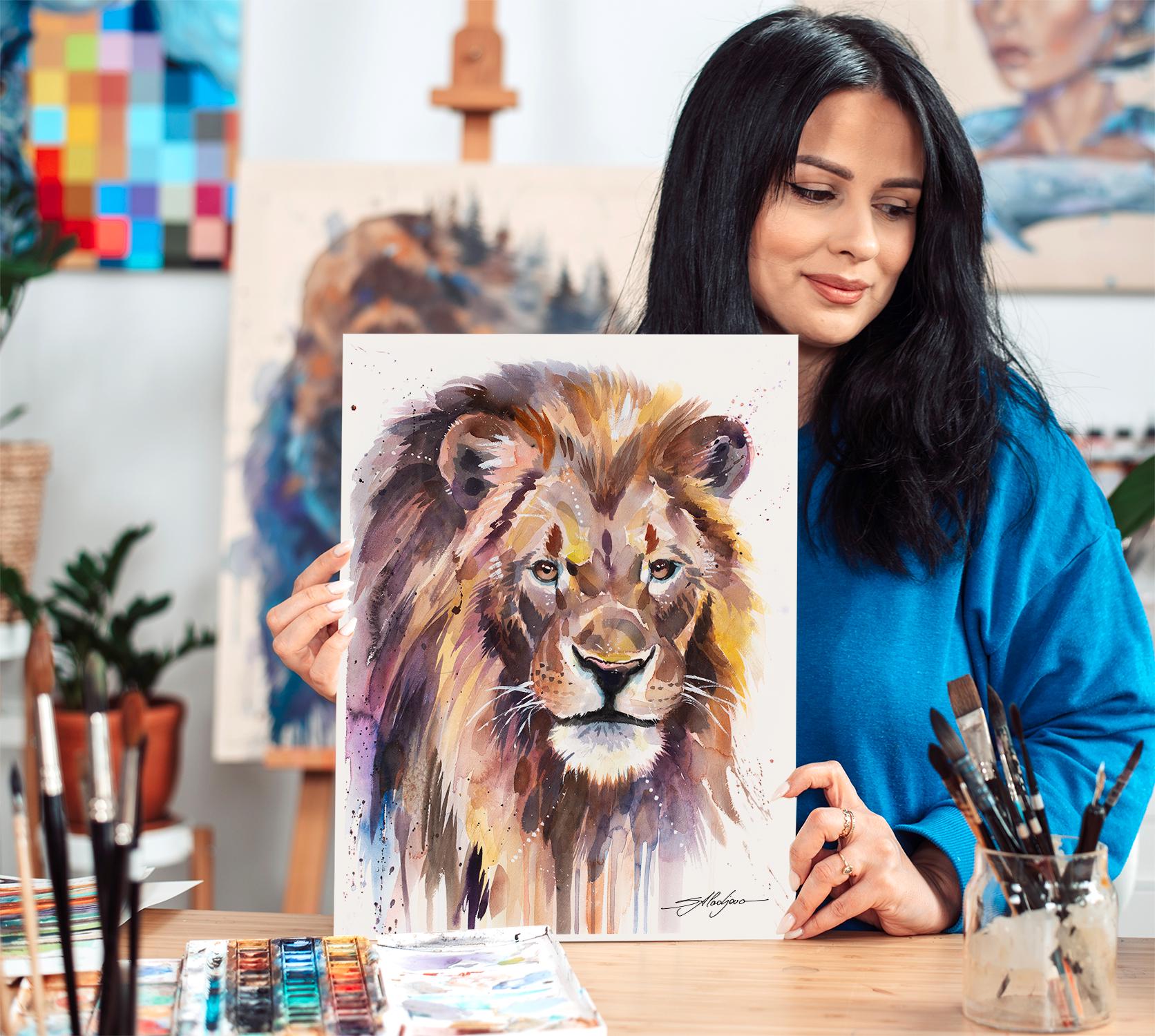 African Lion Watercolor Painting Print by Slaveika Aladjova, Art ...