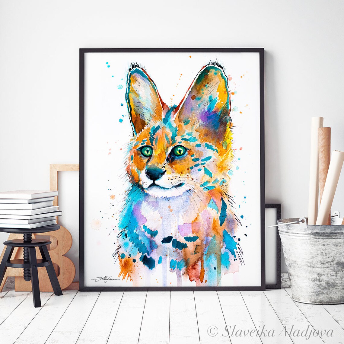 Serval Watercolor Painting Print by Slaveika Aladjova Art | Etsy