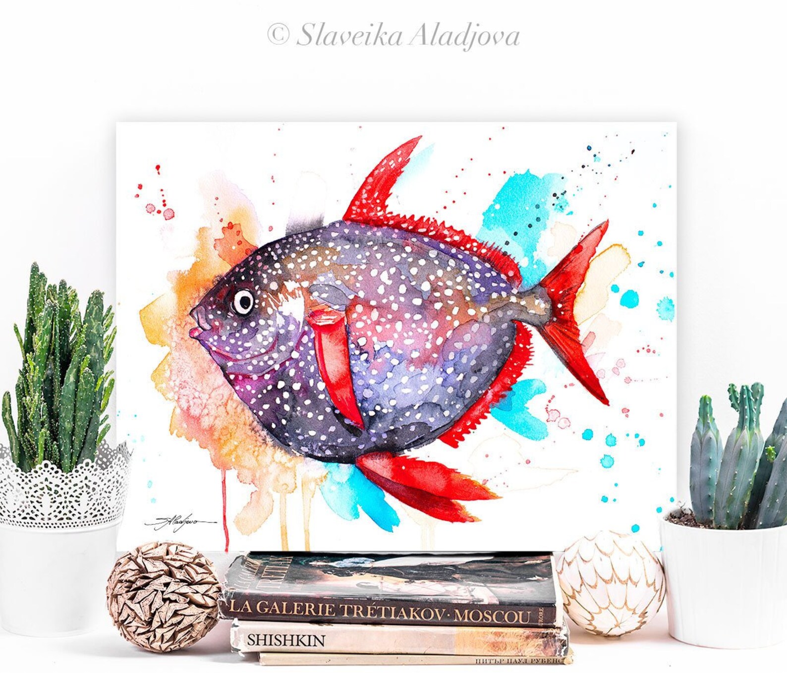 Opah Moonfish Sunfish Watercolor Painting Print by Slaveika | Etsy