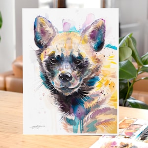 Striped hyena watercolor painting print by Slaveika Aladjova, art, animal, illustration, bird, home decor, Nursery, gift, African, Wildlife
