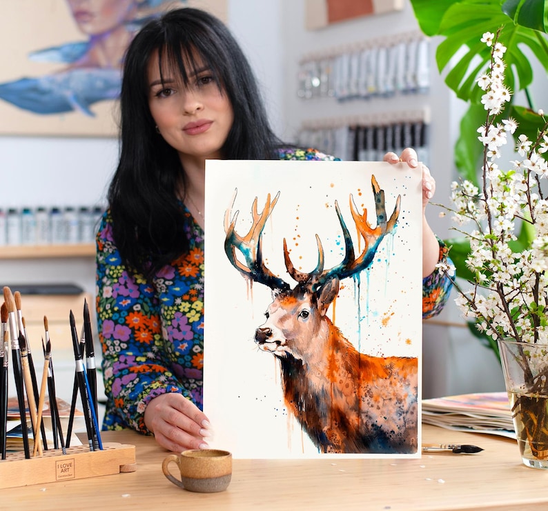 Red Deer Stag Watercolor Painting Print by Slaveika Aladjova, Art ...
