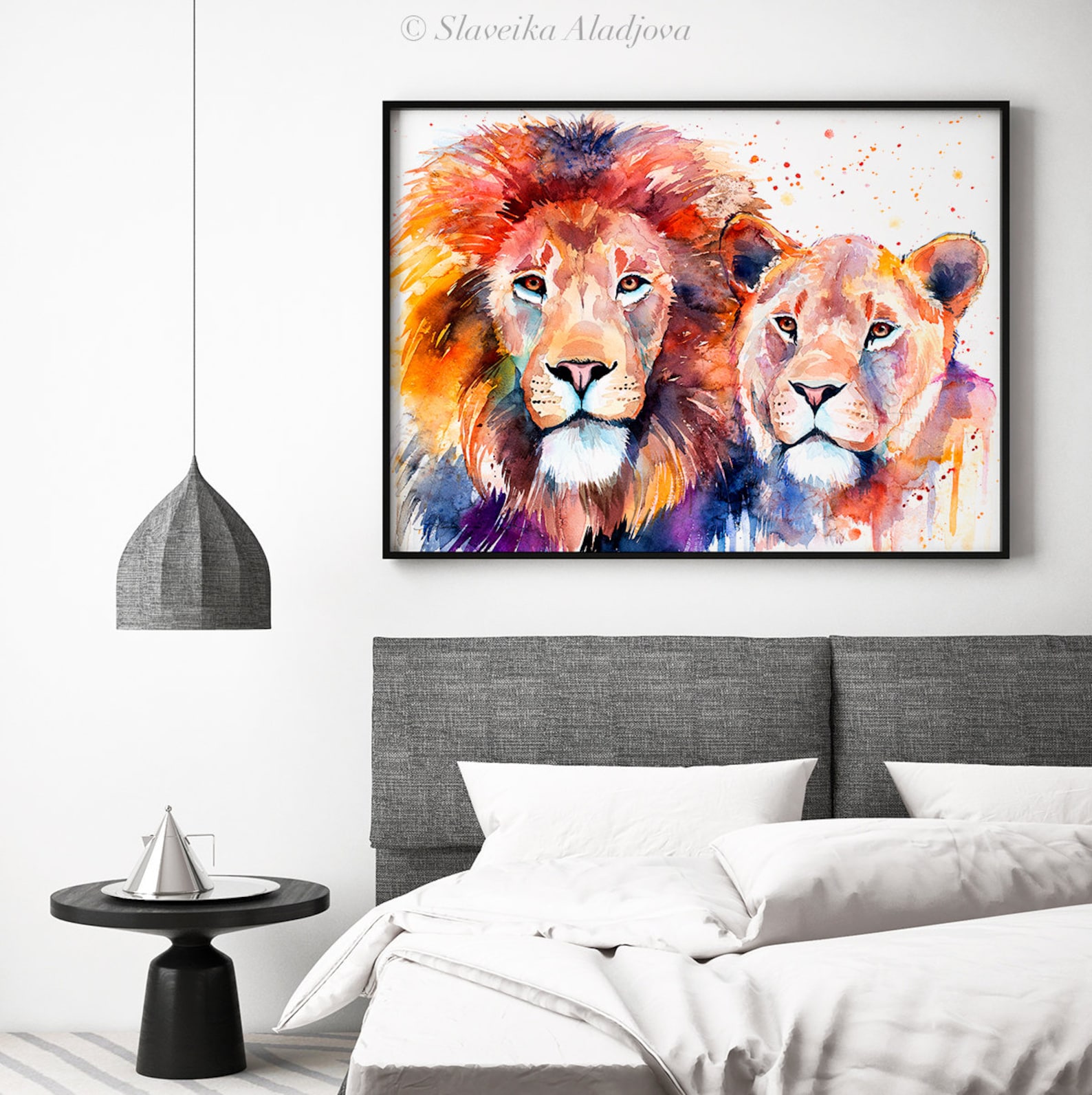 Lion Lioness Love Limited Edition Watercolor Art Print by Slaveika ...