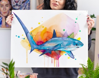 Thresher shark Limited Edition Watercolor Art Print by Slaveika Aladjova, animal, illustration, Sea art, sea life art, home decor, Wall art