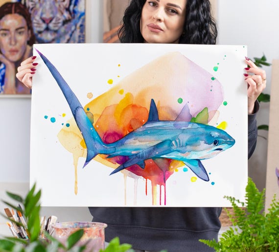 スラベイカ・アラジョヴァ作「オナガザメ」限定版水彩画アートプリント