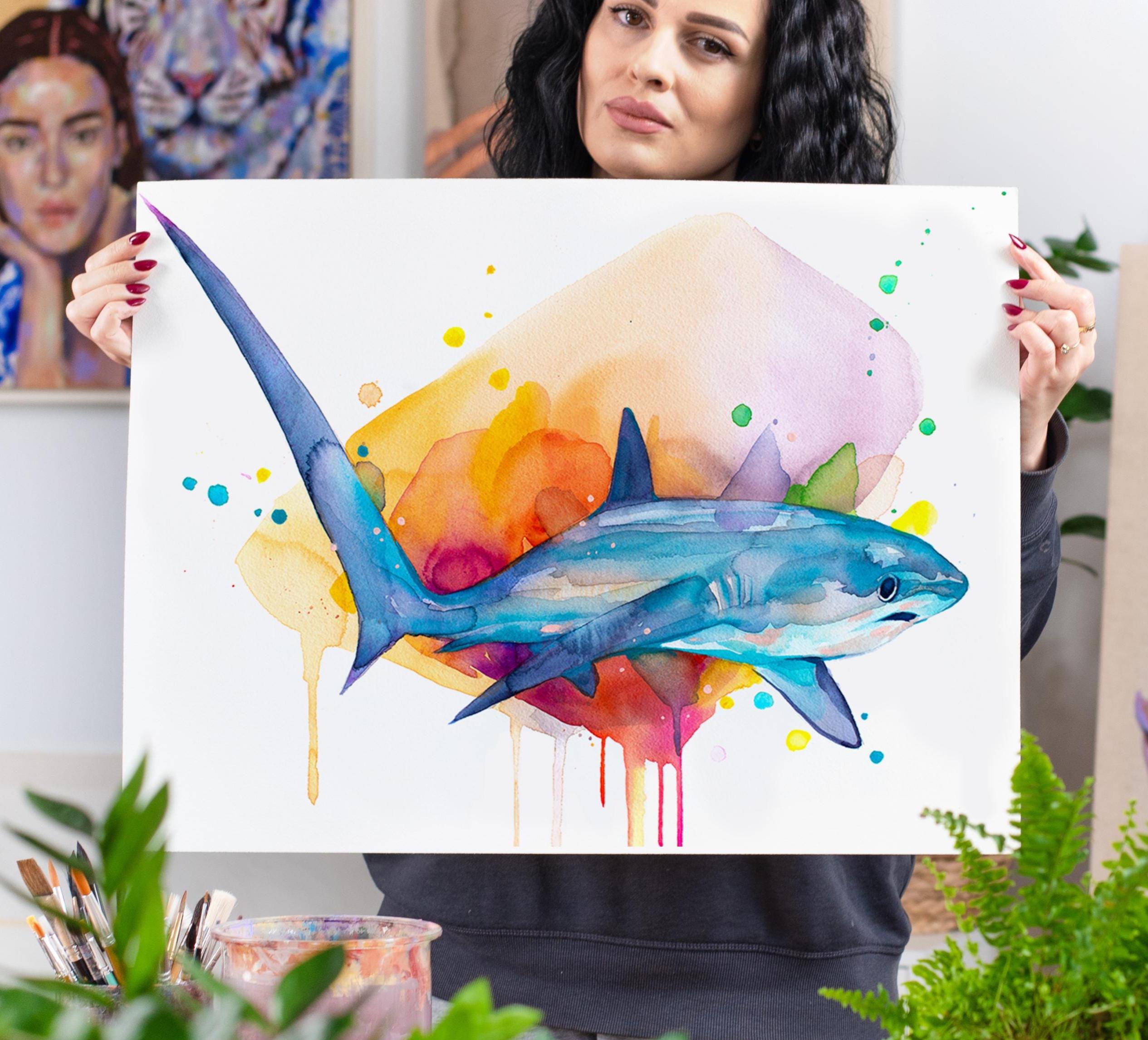 スラベイカ・アラジョヴァ作「オナガザメ」限定版水彩画アートプリント