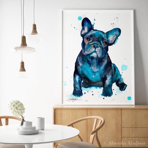 Black French Bulldog Baby watercolor painting print by Slaveika Aladjova, art, animal, illustration, home decor, gift, Contemporary, dog art image 10