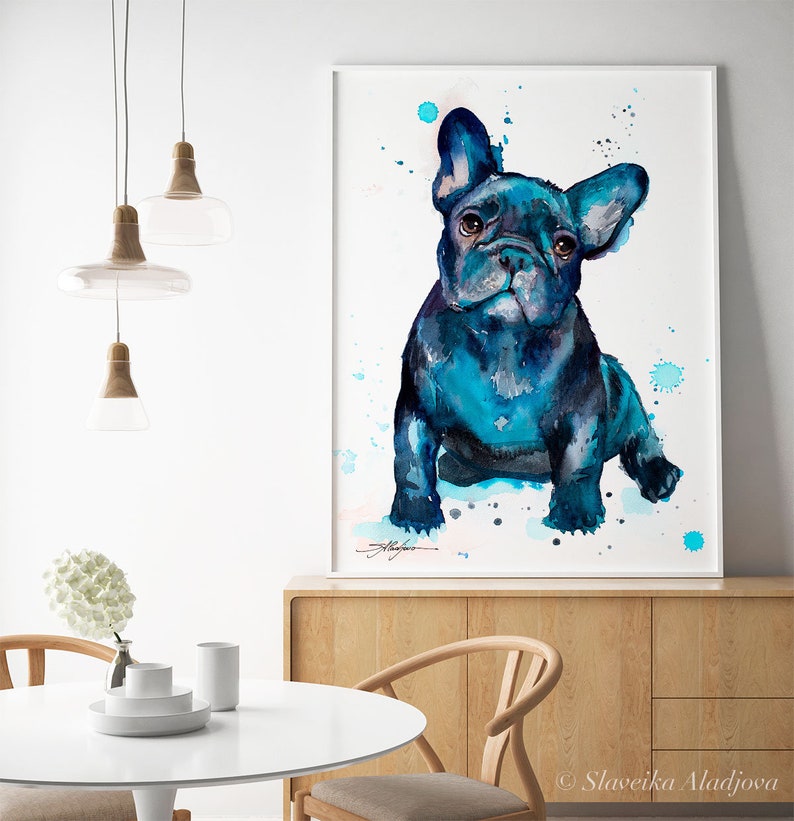 Black French Bulldog Baby watercolor painting print by Slaveika Aladjova, art, animal, illustration, home decor, gift, Contemporary, dog art image 10