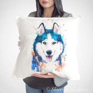 Husky siberiano, funda de almohada de perro de Slaveika Aladjova, funda de cojín, funda de almohada decorativa, arte animal, mascota linda, cartel divertido