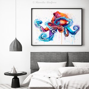 Octopus watercolor painting print by Slaveika Aladjova, art, animal, illustration, Sea art, sea life art, home decor, extra large print image 6