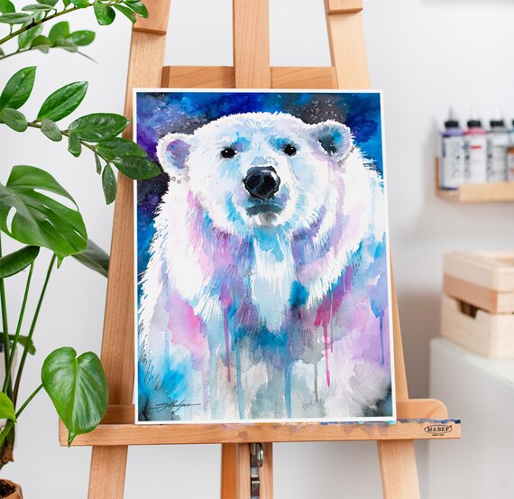 Slaveika Aladjova による青いシロクマの水彩画プリント、アート、動物