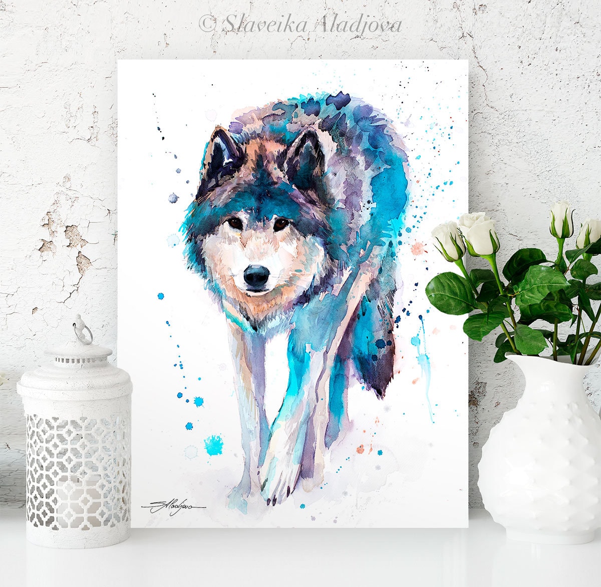 Slaveika Aladjova によるオオカミの水彩画プリント、アート