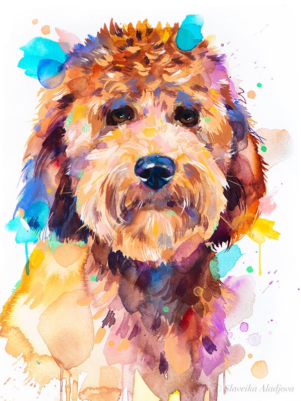 絵画 dogliquid Goldendoodle Dog Limited Edition Watercolor Art Print by Slaveika