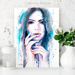 Blue Girl Watercolor Painting Print by Slaveika Aladjova, Fashion ...