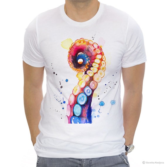 T shirt tentacolo di polpo T shirt unisex cotone filato ad anelli 100 T shirt con stampa ad acquerello arte della maglietta T shirt animale XS S M L XL XXL Etsy Italia